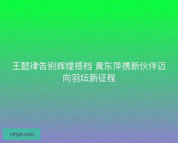 王懿律告别辉煌搭档 黄东萍携新伙伴迈向羽坛新征程